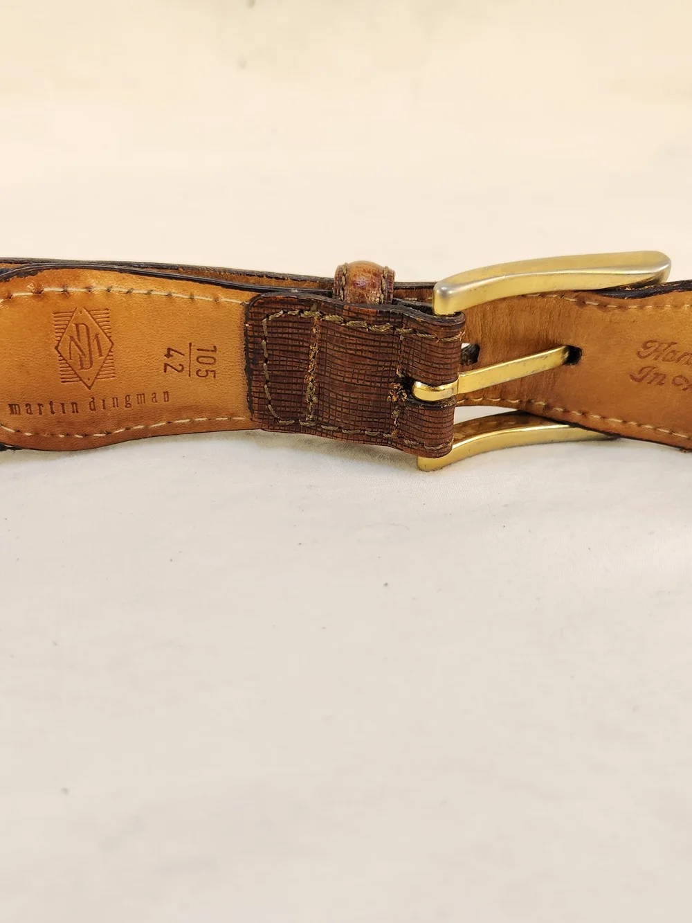 MARTIN DINGMAN  LIZARD FABRICS BROWN OFF WHITE BELT BUCKLE MEN SIZE 105/42